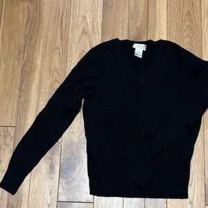 Talbots Classic Black Cable Knit V-Neck Sweater